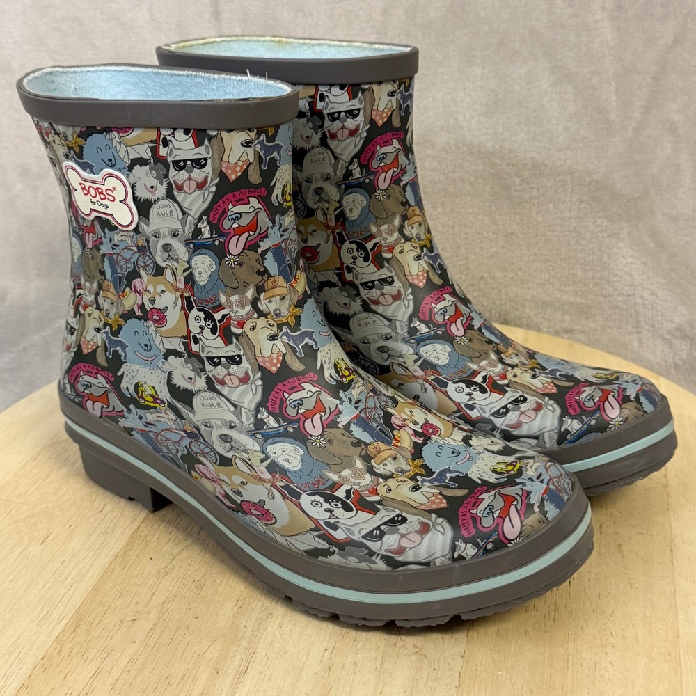 Skechers BOBS for Dogs Rain Boots Multi Color Dog Print 113154 GYMT Womens 7 - Picture 7 of 16